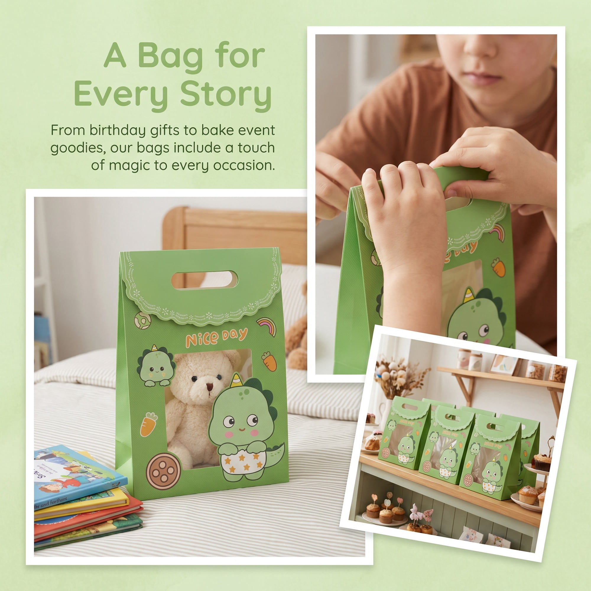 Unique Bargains Stylish Gift Bags with Comfortable Handles Green 7.5" x 3.5" x 10.6"