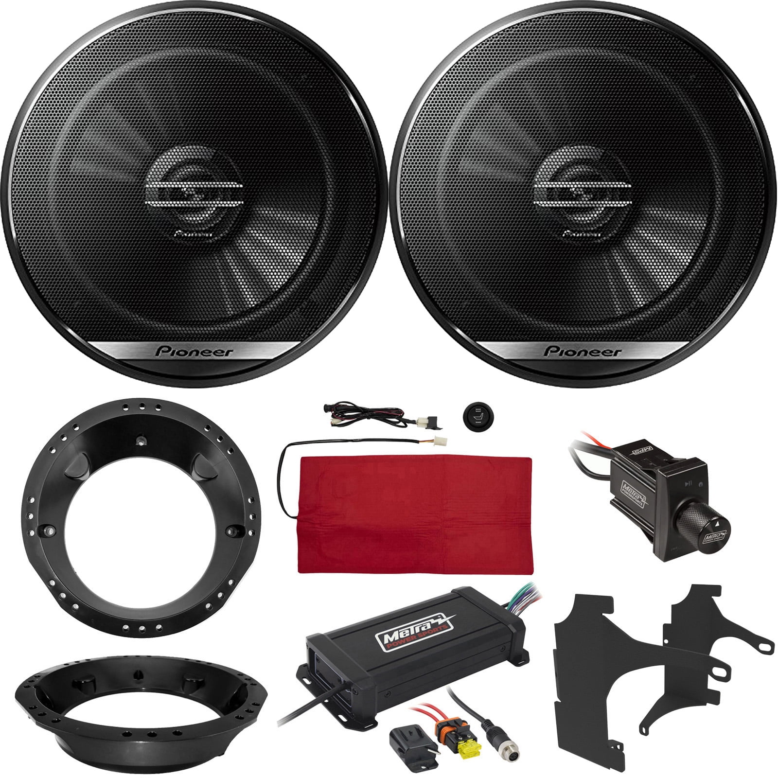 2 x Pioneer 6.5" 2Way 300W Coaxial Car Speakers, Metra PowerSports 4