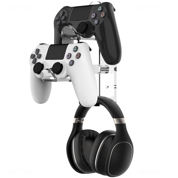 NiHome Clear Acrylic Game Controller Wall Hanger Stand, Dual Gamepad Controller & Headphone Hanger Holder for XBOX PS5 PS4 PS3 SWITCH, Wall Mount Stand Organizer for Gaming Accessories