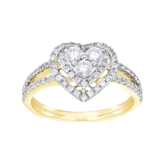 AFFY White Natural Diamond Heart Frame Ring in 10k Yellow Gold