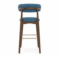 thumbnail image 2 of ClinQ 29 Inch Counter Height Bar Stools Set of 3, Upholstered Fabric Kitchen Island Stools with Rubber Wood Legs, Backrest and Gold Footrest, Blue, 2 of 10