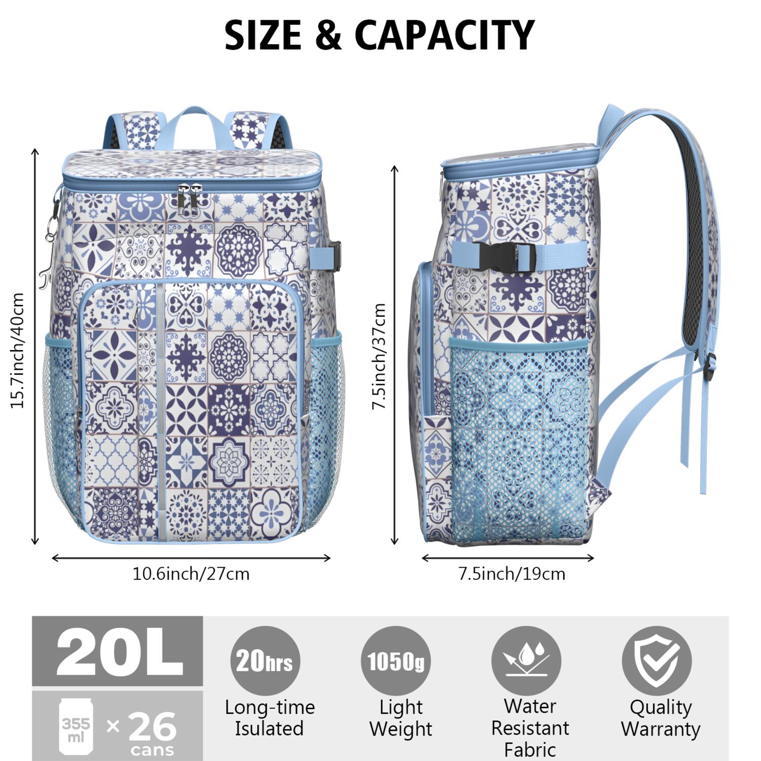 Travel Cooler Bag - Boho Bohemia Flower Camping Beer Cooler Backpack with Bottle Opener- Waterproof Insulated Picnic Backpacks - Cooler Bag for Beach
