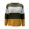 thumbnail image 4 of VISALY Pullover Crewneck Sweatshirt Striped Sweater Women's Sweaters Casual Long Sleeve Patchwork Pullover Knit Sweater Tops Crochet Sweaters Thick Sweatshirts Business Casual Sweaters Yellow S, 4 of 4