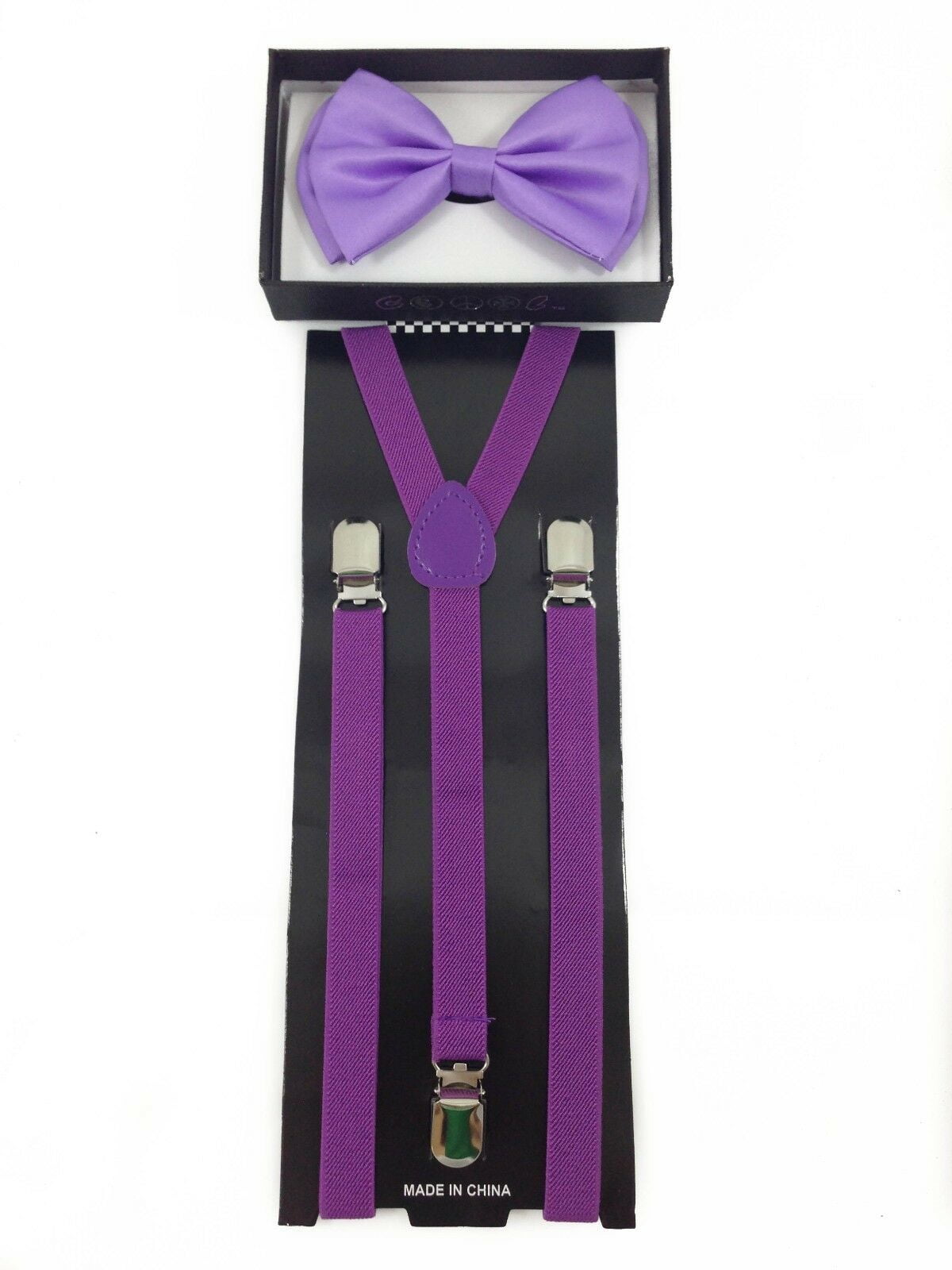 SKINNY Purple Suspenders and Bow Tie Combo Set for Adults Women Men Teens Wedding Party 1/2 inch