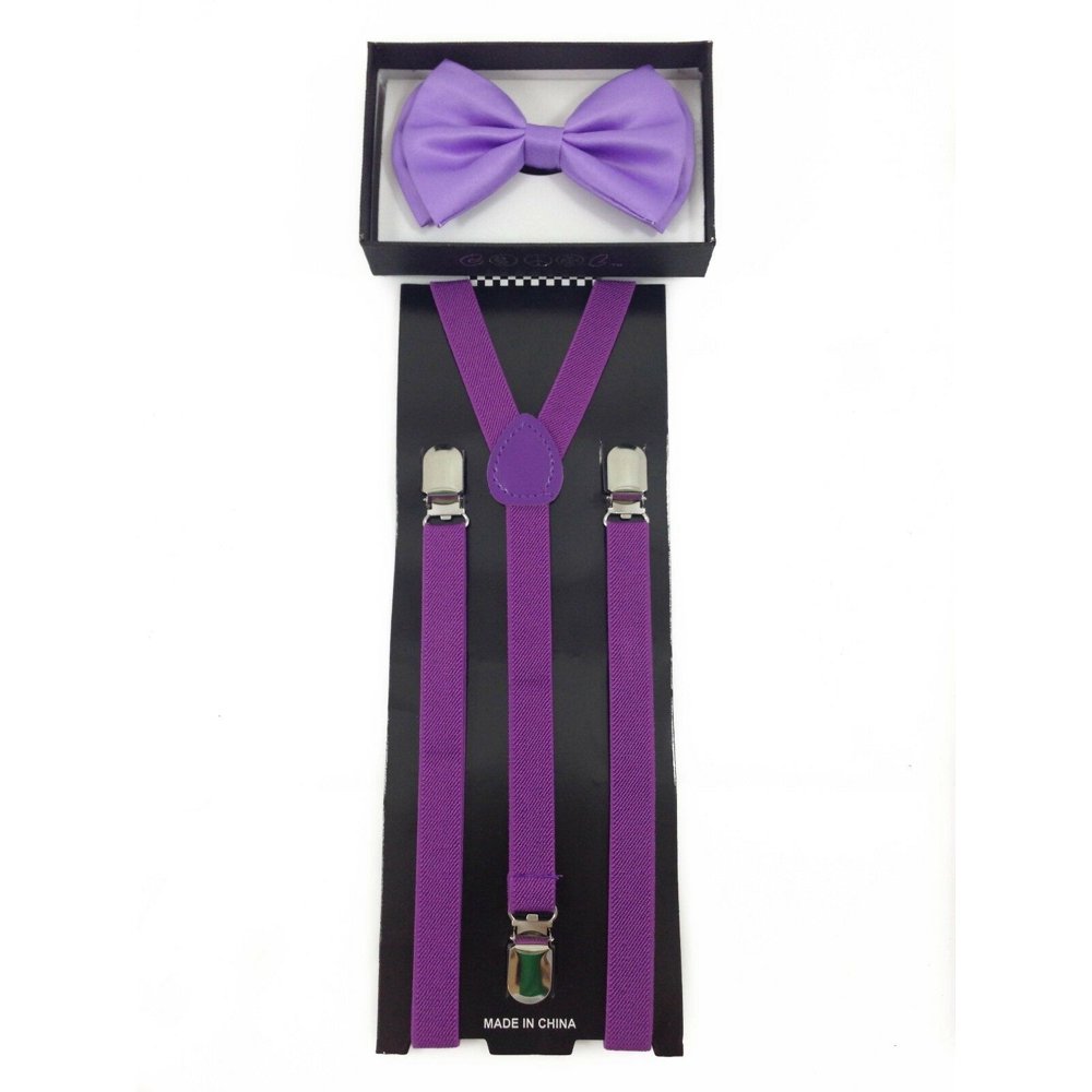 Coool SKINNY Purple Suspenders and Bow Tie Combo Set for Adults Women