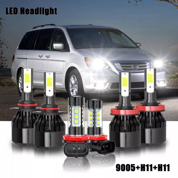 For Honda Odyssey 2011 2012-2020 LED Headlight Hi-Low Beam   Fog Light Bulbs Kit 6000K White 6 Pack