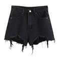 thumbnail image 3 of Trendfront Women's High Waisted Asymmetrical Distressed Denim Style Hotpants Frayed Hem Wide Leg Casual Bottoms, 3 of 4
