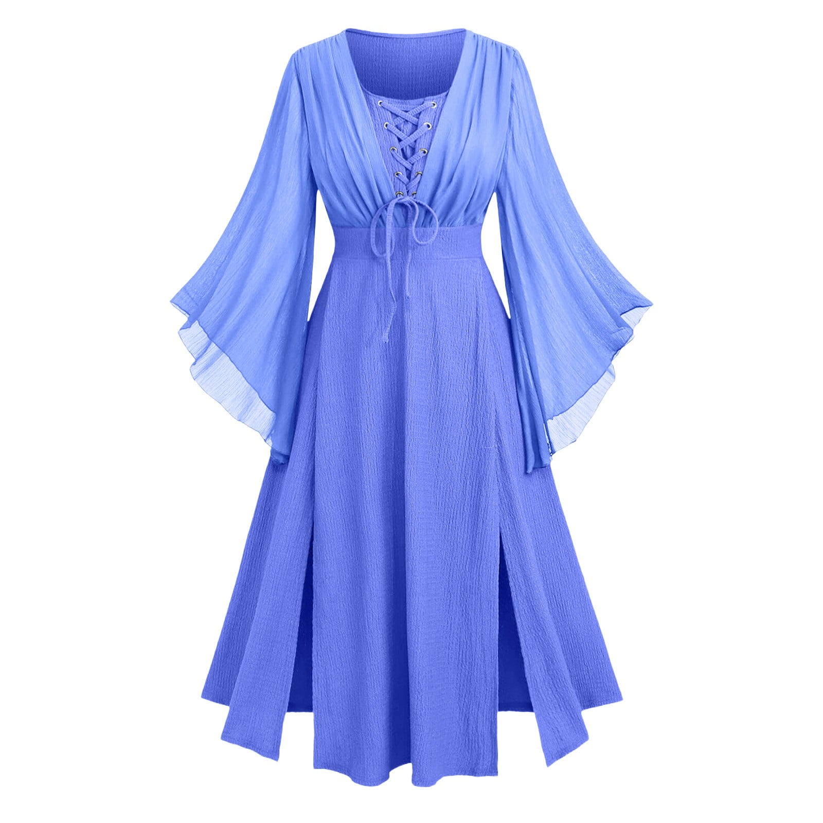 Wiyuqeen Gothic Mesh Lace Up Dress for Women Bell Sleeve