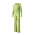 thumbnail image 3 of VISgogo, traje informal para mujer, pantalones, traje de Color sólido, manga larga, cuello en V, Tops, cintura alta, pantalones de pierna ancha VISgogo  moda, 3 of 9