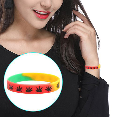 3 Pcs Leaf Weed Multi-colors Jamaica Silicone Reggae Bracelets Wristband Gifts