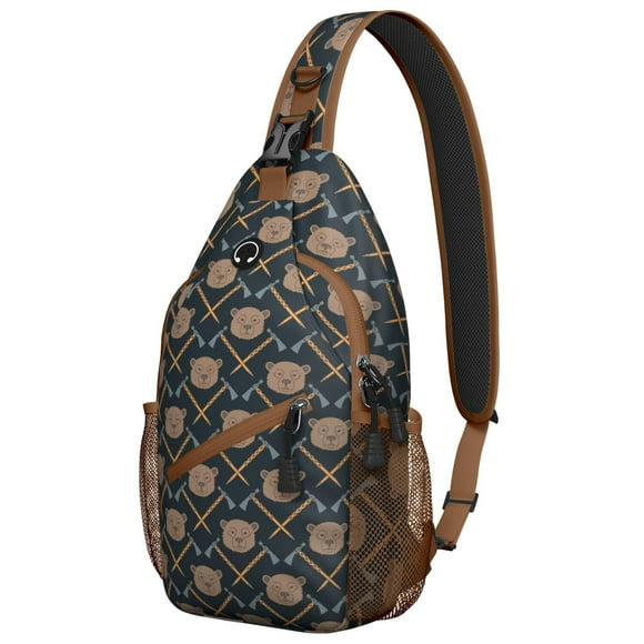 Polar Bear Sling Backpack, Cute Winter Forest Bear Print Crossbody Bag, Artistic Wild Hunting Pattern for Students and Daily Commuting
