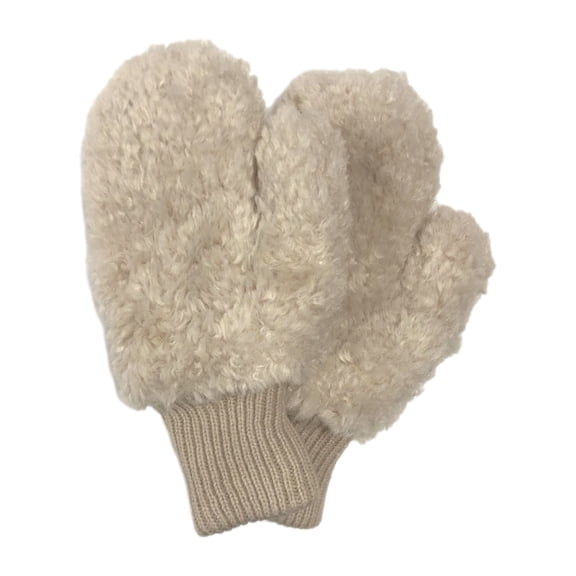 Womens Plush Beige Fuzzy Mittens