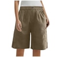 thumbnail image 4 of qolati Women's Cotton Linen Shorts Summer Dressy High Waisted Bermuda Shorts Casual Wide Leg Pleated Knee Length Shorts with Pockets, 4 of 7
