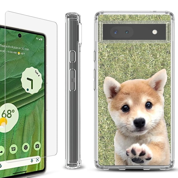 Shockproof Bumper Phone Case for Google Pixel 6a, with Tempered Glass Screen Protector, by OneToughShield ® - Shiba