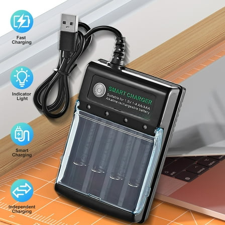 Kepeak 4-Slot USB AA Battery Charger,USB Fast Charging for Alkaline Battery Charger