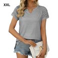 thumbnail image 2 of maskred Pleated Short Sleeve Splicing V Neck T-Shirt Commuting Basic Tops Female Shirts Daily Tees Work Vacation Silver XXL, 2 of 6