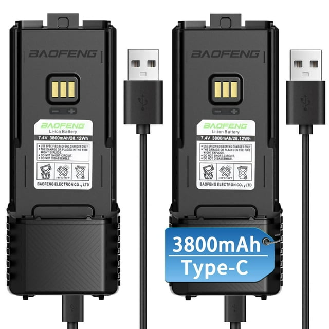 Batería Baofeng AR-5RM 3800 mAh con USB-C para radioaficionados, paquete de 2