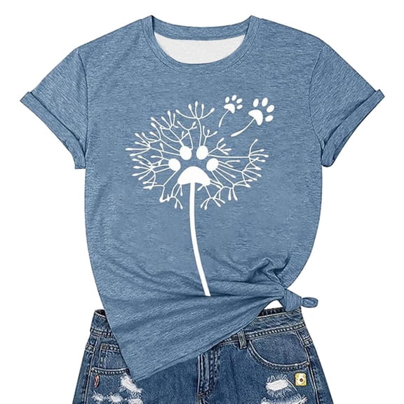 Short Sleeve Womens Tees Dandelion Print Basic Spring Summer T Shirts Casual Crew Neck 2026 Fashion Tops