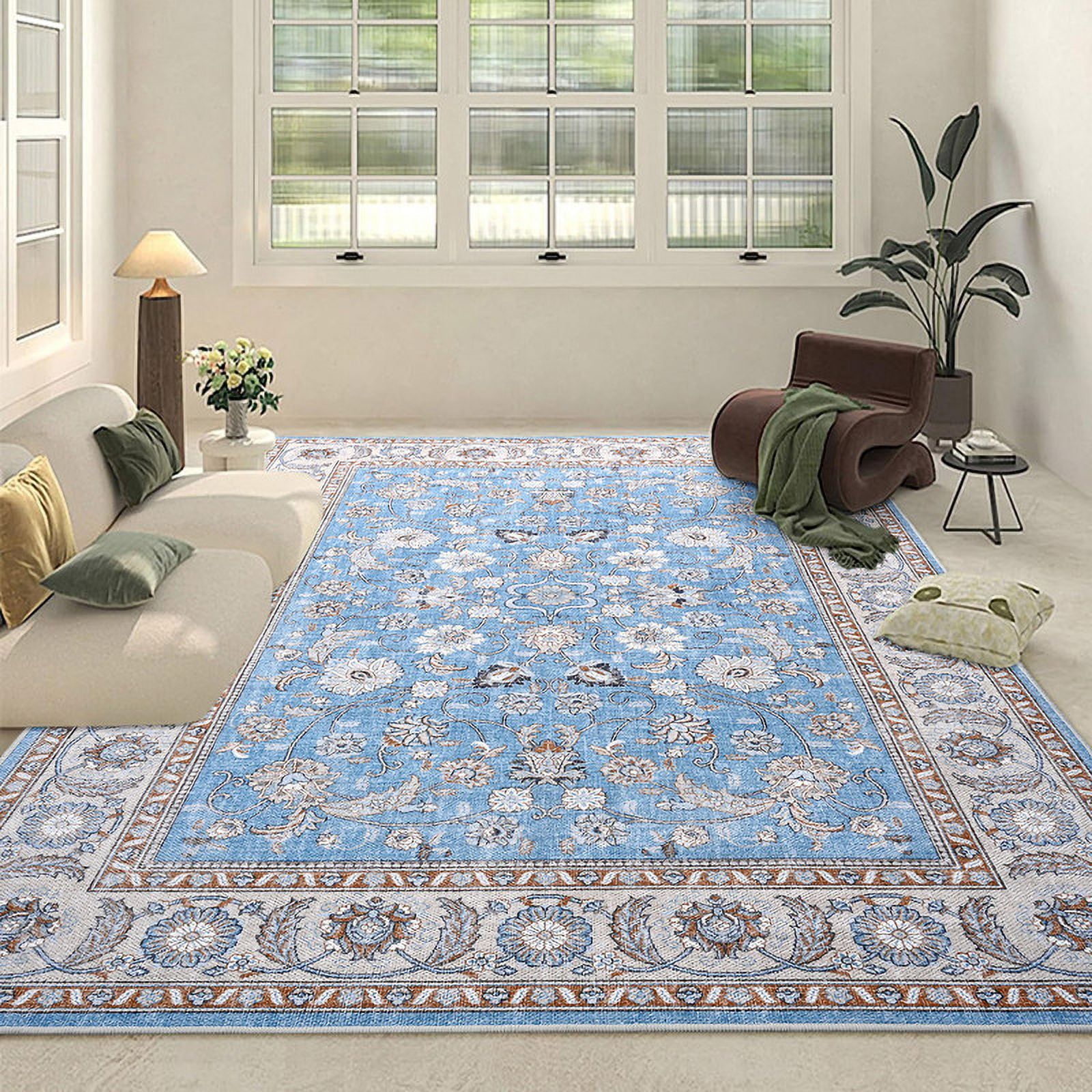 Lochas Area Rugs Modern Vintage Floral Rug Accent Carpet for Living Room Bedroom Home Decor,4'x6',Blue