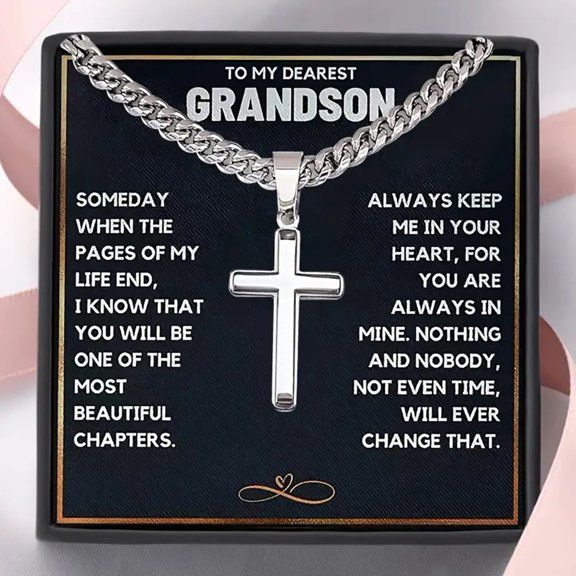 SmartBy Men Necklace with Card And Box Pendant Thick Chain Stainless Steel Neck Jewelry Daily Wear Keepsake Gift for Grandson Adult Clavicle Necklace