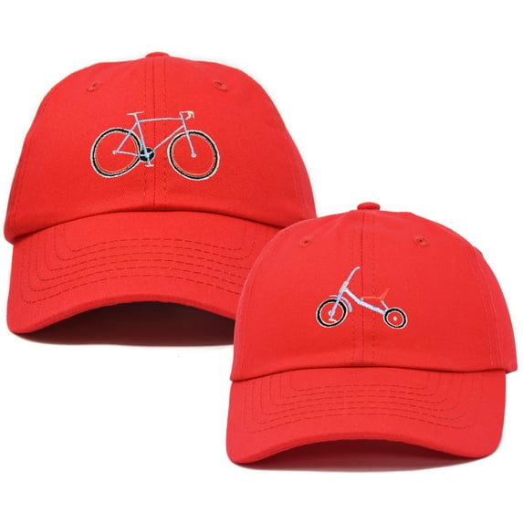 DALIX Father Son Bicycle Tricycle Matching Ball Cap Embroidered Hat Set in Red