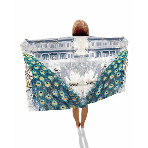 Elegant Peacock Beach Towels Oversized Super Absorbent, Vintage Attic Magnificent Feathers Lightweight Bath Towel Quick Dry Sets For Bathroom/Pool/Rv Camping/Beach Play/Gym Room/Picnic 35"x70"