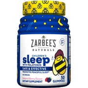 Zarbee's Kids Melatonin Gummy, Drug-Free & Effective Bedtime Childrens Sleep Aid Supplement, Natural Berry Flavored, Multi-Colored, 50 Count Gummies