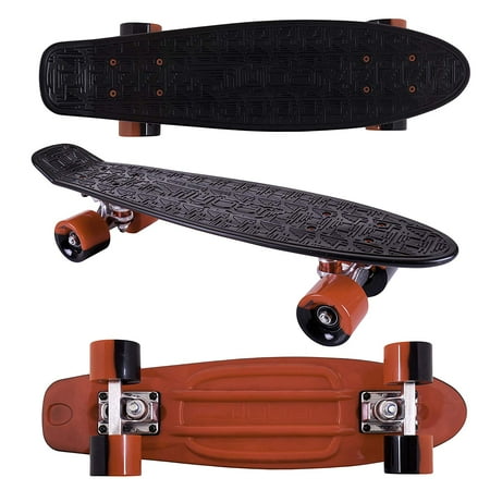 Flybar 22 Inch Plastic Cruiser Skateboard  Non-Slip Deck  For Boys and Girls Ages 6+ Up to 175lbs. 2tone Black