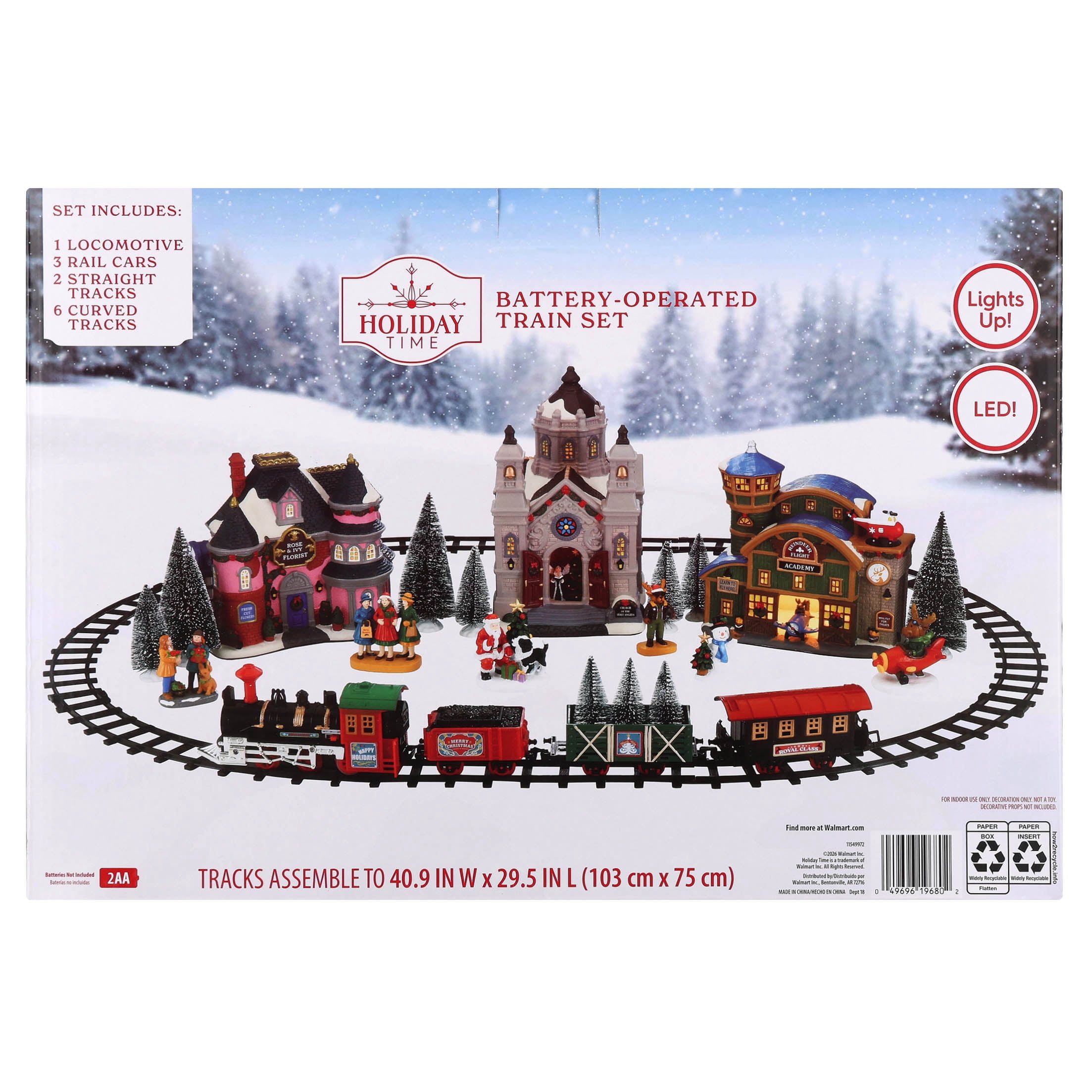 Light-Up Battery-Operated Train Christmas Village Decoration Set, Multicolor, 40.9" x 29.5", by Holiday Time