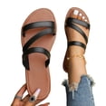 thumbnail image 4 of Xdegoge Slides Sandals Women Open Toe Multi Thin Straps Flat Sandals Square Toe Plain Slip On Slides Casual Minimalist Beach Vacation Slippers, 4 of 9