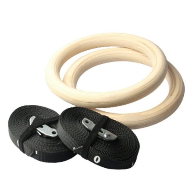 Bangcool 2PCS Wooden Gymnastic Rings Thickened Exercise Ring Gym Ring with Hanging Strap