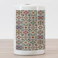 thumbnail image 3 of Moroccan Ceramic Toothbrush Holder, Colorful Azulejo Pattern Portuguese Ornamental Abstract Floral Arrangements Leaves, Decorative Versatile Countertop for Bathroom, 4.5" X 2.7", Multicolor, 3 of 4