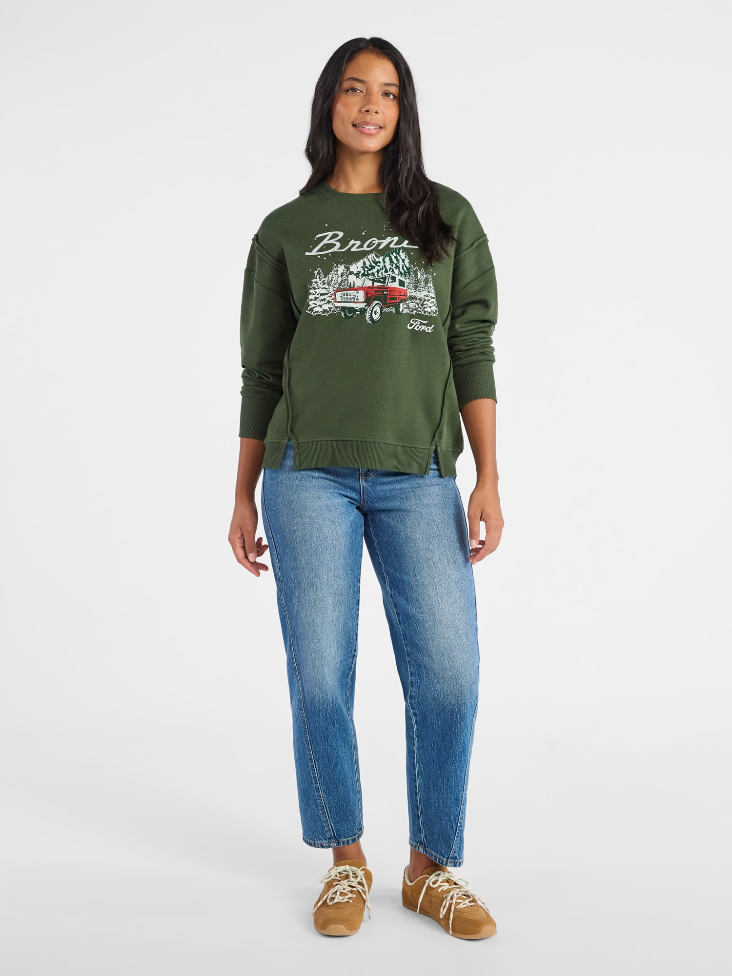 Time and Tru Women's Bronco Wonderland Graphic Sweatshirt with Long Sleeves, Sizes XS-XXXL