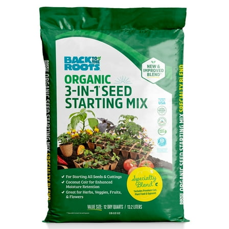 Back to the Roots Natural and Organic 3-in-1 Seed Starting Mix, Premium Blend Soil, 12 Quart Value Size, New & Improved Blend