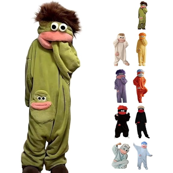 Adult Plush Big Mouth Monster Onesie - Funny Unisex Hooded One-Piece Pajamas Halloween Costume, Soft Loungewear & Wearable Blanket for Cosplay(Sizes S-XXL)