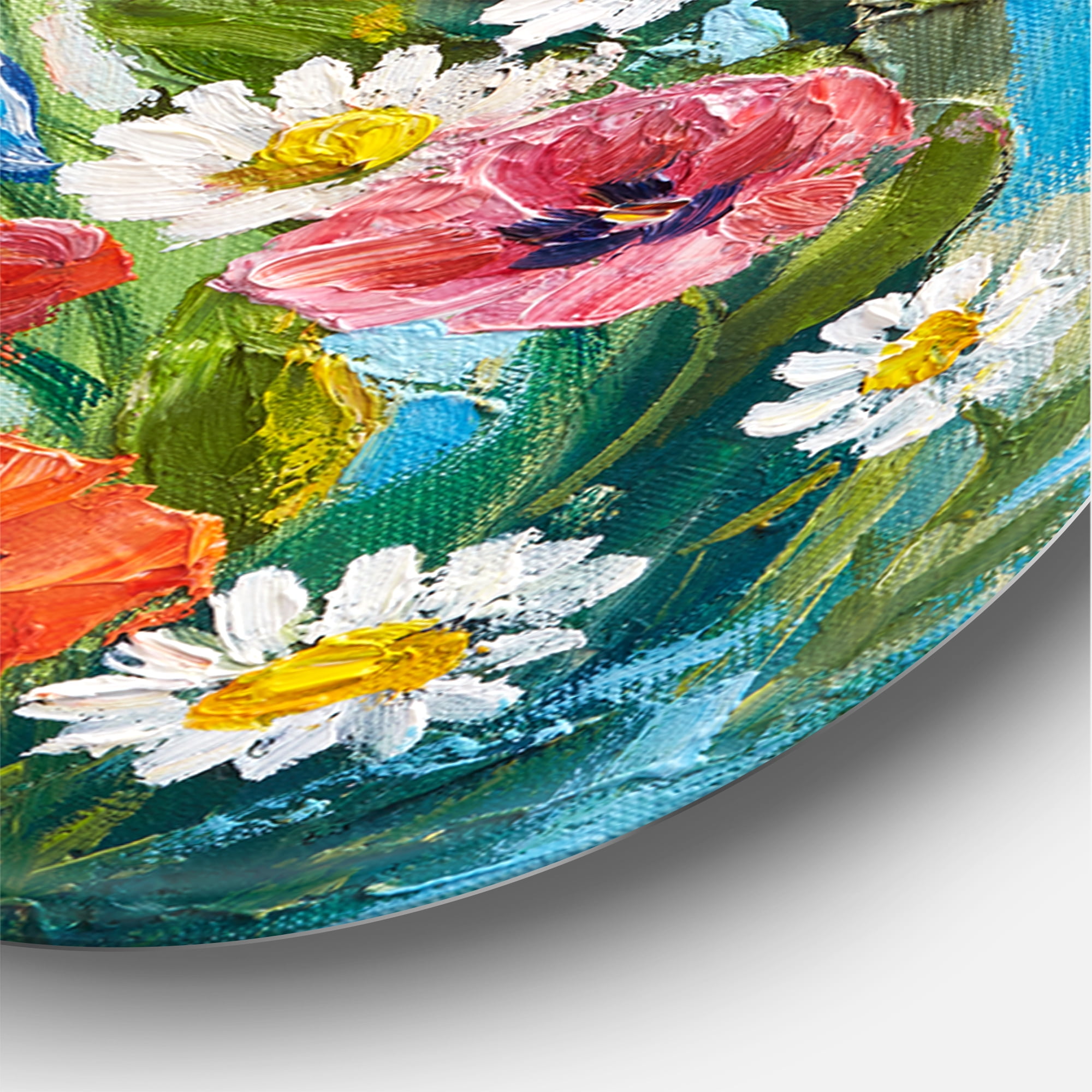 Designart 'Still Life Of Colorful Wildflowers With Leaves I' Traditional Circle Metal Wall Art 23x23 - Disc of 23