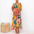 thumbnail image 3 of Women's V-neck printed puff sleeve casual vacation dress, 3 of 5