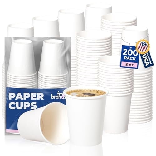 Fit Meal Prep 200 Pack 8 oz Disposable Paper Coffee Cups, Premium White Hot Cups for Hot/Cold Beverage, Durable Thickened Paper Cup Bulk for Party, Office, Bussines, Home, Bistros, Daily Use