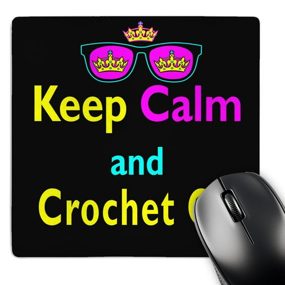 3dRose, CMYK Keep Calm Parody Hipster Crown And Sunglasses Keep Calm And Crochet On, MousePad