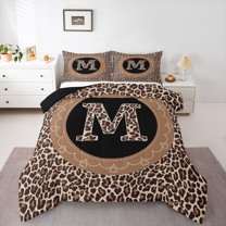 Feelyou Leopard Print Full Size Comforter Sets, Initial M Letter Bedding Sets, 3pcs