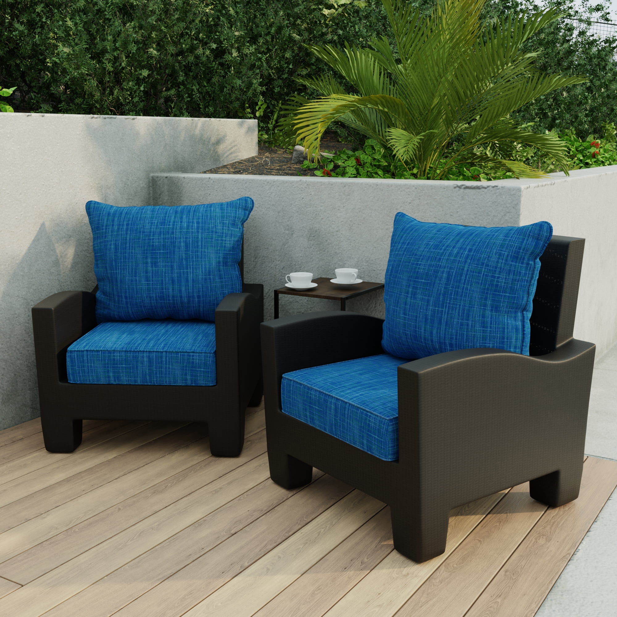Jordan Manufacturing 46.5" x 24" Harlow Lapis Blue Crosshatch Rectangular Outdoor Deep Seat Chair Cushion Set with Welt