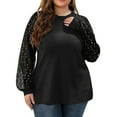 thumbnail image 2 of Plebaso Tops Grande Taille pour Femmes à Manches Longues Ajourées, Blouses à Empiècements, Col Ras du Cou, Chemises de Mode pour Femmes, 2 of 7