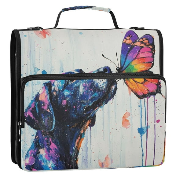 Circular Folder Package 13.6*3.5*12.4 Inches ,Binder Bag，Binder Organizer，Zipper Binder，3 Ring Binder ,Suitable for Work Colorful Dogs and Butterflies