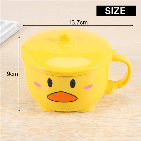 

Duck Ramen Noodles Bowl with Lid Cute Stainless Steel Kitchen Fruit Instant Rice Soup Double-Layer Bowl Tableware 2