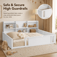 thumbnail image 2 of Miniyam Twin Size Floor Bed, Kids Bed Frame with Guardrails and 6 Built-In Side Storage Shelves, White, 2 of 4