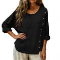 thumbnail image 3 of Paiwinds Women's Solid Color Linen Button Down Top Casual Long Sleeve Shirt with Side Pockets and Scoop Neck Lightweight Loose Blouse for Summer, 3 of 9