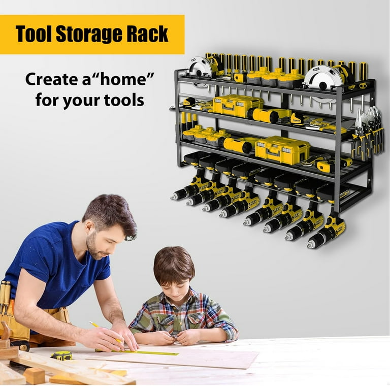 POSHGRAND Power Tool Organizer, 8 Drill Holder Wall Mount, 3 Layers Garage Tool