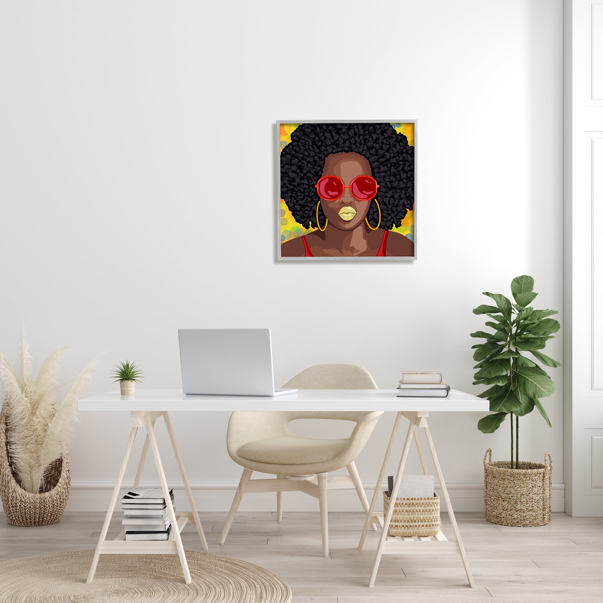 Stupell Industries Modern Glamour Pop Cosmetic Female Portrait Bold Lips Beauty & Fashion Painting Gray Framed Art Print Wall Art, 24 x 24