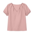 thumbnail image 5 of Women's Loose Fit V Neck Puff Short Sleeve Tunic Blouse Top Comfy Casual Summer Work Office Outfits | CSEONE,Pink S, 5 of 7
