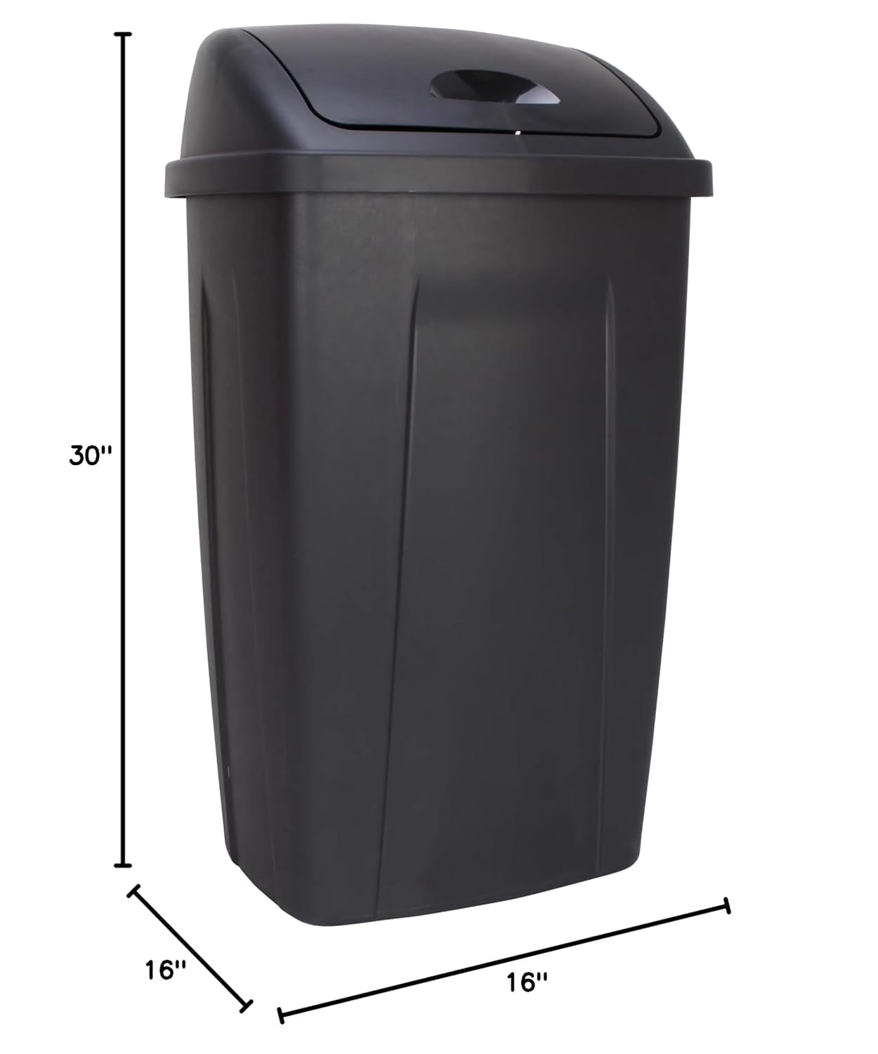 Alcxsopfd 13 Gallon Plastic Swing Top Kitchen Garbage Can - Removable Lid - Black